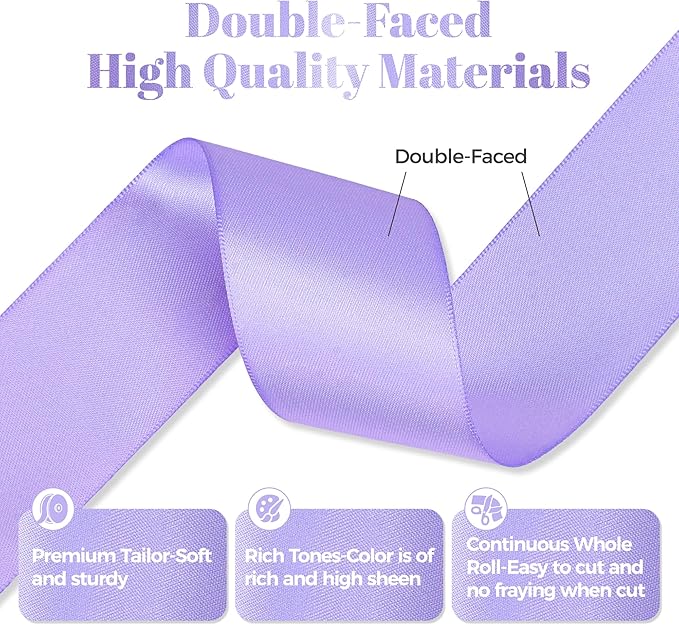 Premium Double Faced Satin Polyester Ribbon, 2 Inch X 50 Yards, Lilac, Perfect for Gift Wrapping, Crafts, Wedding Decor