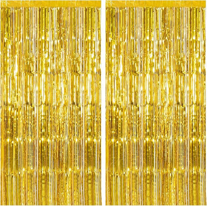 2 Pack Gold Backdrop Birthday Decorations Foil Curtain Backdrop Gold Streamers Dance Party Decorations Photo Booth Props for Bachelorette Decorations Christmas Halloween New Years Eve Party Supplies