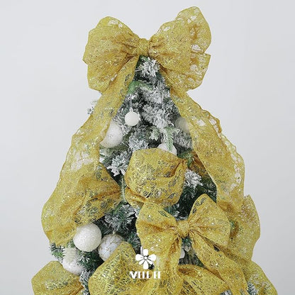 MEEDEE Gold Glitter Mesh Star Web Ribbon 10 Inch Wide by 10 Yards Roll Gold Mesh Fabric Ribbons Decorative Mesh Ribbon for Christmas Tree, Garland, Holiday Crafts, Wreaths, Bows, Home Decor