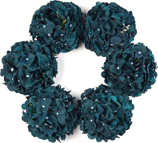 DuHouse Silk Hydrangea Artificial Flower Heads with Stems Fake Hydrangeas Flowers for DIY Wedding Centerpiece Home Decor,Pack of 6(Peacock Blue)