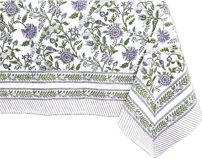 ATOSII Mahoka 100% Cotton Rectangle Fall Tablecloth, Handblock Floral Linen Table Cloth for Kitchen Dining Table I Parties Wedding Outdoors Holidays I Fall Home Decor 60 X 90 Inches I 6 Seater