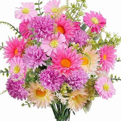 Daisy Flowers Artificial Silk Gerbera Daisy Fake Outdoor Bouquet Realistic Bulk WildFlowers Sunflower Bushes Pink Floral Arrangements Fall Cemetery Flowers for Grave Funeral Garden Home Multicolor