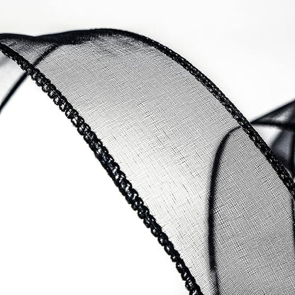 CT CRAFT LLC Sheer Organza Wired Ribbon 1.5" x 50Yards Black for Wedding Chair Bow Flora Bouquet Gift Wrapping Christmas Tree Home Decor Wreath