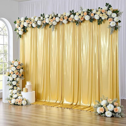 gogoparti 20x14FT Gold Sequin Backdrop Curtain - 4 Panels of 5x14FT Wrinkle-Free Reusable Glitter Drapes for Photography, Weddings, Birthdays & Parties