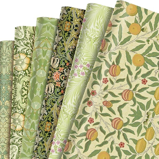 12 Sheets William Morris Wrapping Paper William Morris Gift Wrap Paper Vintage Floral Gift Wrapping Papers Green Vines and Flowers Art Papers for DIY Crafts Birthday Gift Packing Favors, 20x27 Inch