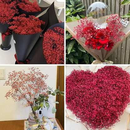 JIFTOK Babys Breath Artificial Flowers, 24 Pcs Fake Flowers Gypsophila Bouquet Fall Flowers Artificial for Decoration, Real Touch Silk Flower for Wedding Christmas DIY Party Home Garden Office (Red)