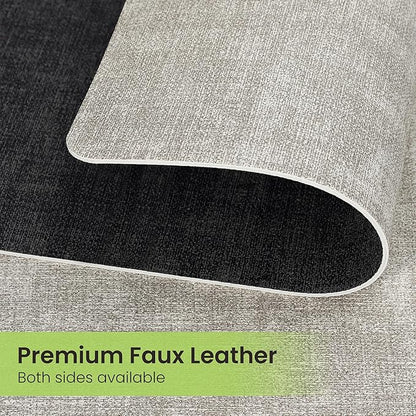 Placemats Set of 6, Faux Leather Heat Resistant Wipeable Placemats, Dual Sided Waterproof Washable Table Mats with Coaster, Suitable for Kitchen, Dining, Table Decor(6, Black Light Gray)