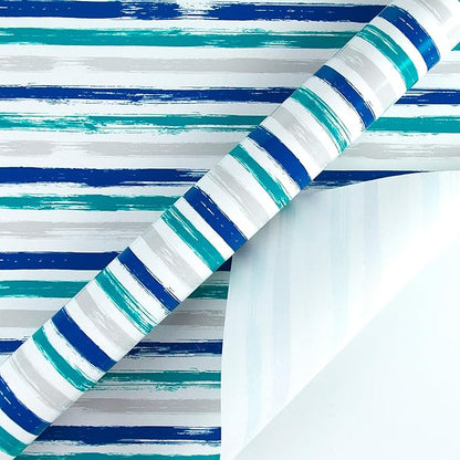WRAPAHOLIC 30 Inch Blue Wrapping Paper Roll - Jumbo Blue Navy and Grey Lines Print for Birthday, Holiday, Wedding, Baby Shower Wrap - 30 inch x 33 feet