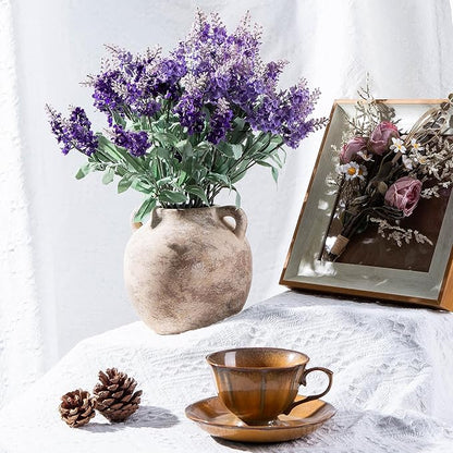 6in Ceramic Flower Vase with Handle - Small Short Terracotta Vases - Vintage Porcelain Vase for Home Decor - Christmas Decorative Farmhouse Vase Living Room Shelf Table, Lyeec