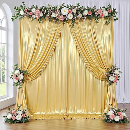 gogoparti 10x10FT Gold Sequin Backdrop Curtain - 2 Panels of 5x10FT Wrinkle-Free Glitter Drapes for Photography, Birthdays, Weddings & Graduations