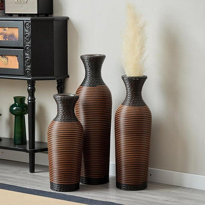 Black and Brown PVC Floor Vase Set of 3, Modern Decorative Flower Stand, Tall Artificial Vine Vase, Classic Home Decoration Vases for Living Room, Entryway, or Office