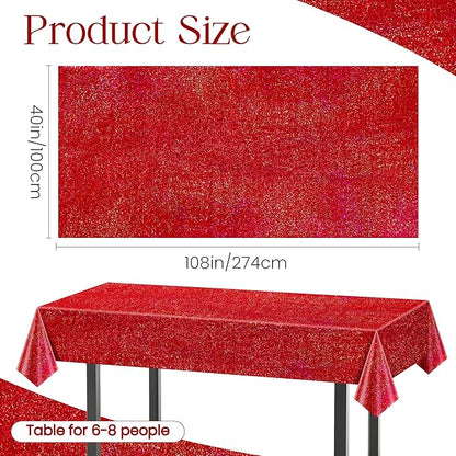 2 pcs Red Holographic Laser Tablecloths for Parties 40" x 108" Christmas Table Cloth Iridescence Shining Table Decoration For 4th July Graduation Patriotic Casino Night Theme Birthday Party Supplies