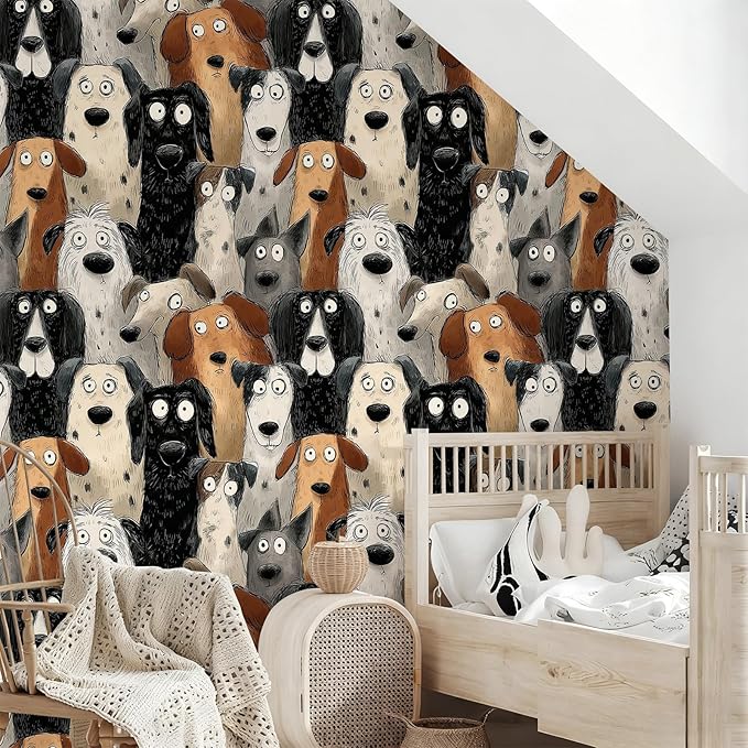 Cute Animal Peel and Stick Contact Paper Funny Modern Dog Funky Removable Wallpaper 17.7" x 118.11" Wall Paper Watercolor Self Adhesive for Classroom Bedroom Laundry Room Bathroom