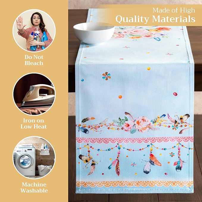 Maison d' Hermine Table Runner 100% Cotton Double Layer Table Runners 72 inches Long Decorative for Home Kitchen Dining Party Baby Shower Wedding Bridal Shower Spring Summer (Ibiza, 14.50" x 72")