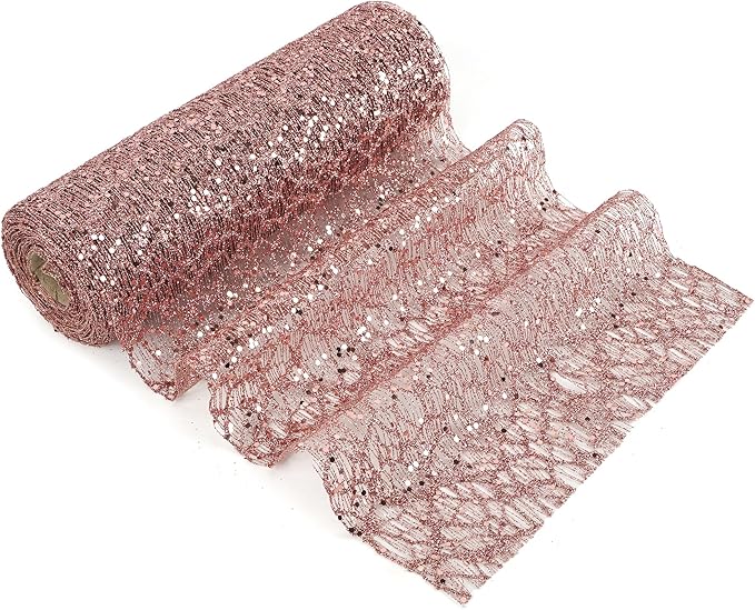 MEEDEE Rose Gold Glitter Mesh Web Ribbon 10 Inch Wide by 10 Yards Roll Rose Gold Fabric Ribbon Decorative Mesh Ribbon for Christmas Tree, Garland, Holiday Wreaths, Bows, Home Decor