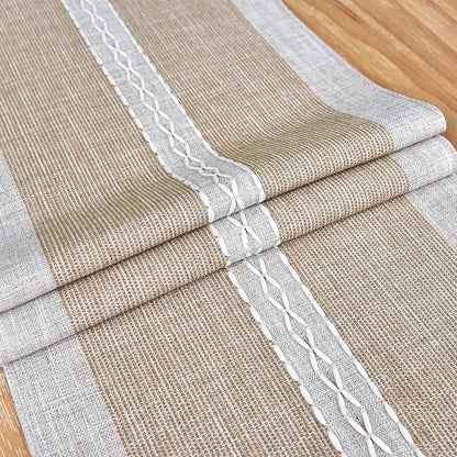 Farmhouse Braided Striped Table Runner Rustic Embroidery Coffee Table Runners for Decorations Weddings Holiday Brown 13x36inch