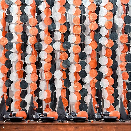 192 Ft Orange Black White Party Decorations Polka Dots Garland Streamer Backdrop for Halloween Fall Autumn Graduation Birthday Baby Shower Wedding Engagement Bachelorette Bridal Shower Party Supplies