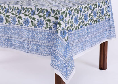 ATOSII Taj 100% Cotton Rectangle Fall Tablecloth, Handblock Floral Print Linen Table Cloth for Kitchen Dining I Parties, Outdoors, Christmas, Thanksgiving I 72 X 108 Inches I 8 Seater