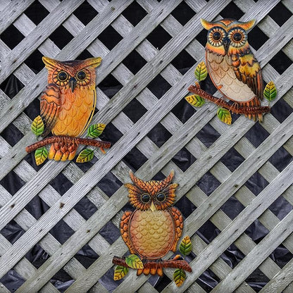 Owl Decor Metal Wall Art Outdoor Indoor,9 Inch Set of 3,Exquisite Owl Decorations for Home Garden Patio Porch Bedroom Kitchen, Metal Bird Wall Art