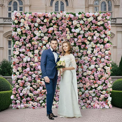 Luxury‌ Artificial Flower Wall Backdrop 5D Silk Rose Flower Panel Wedding Baby Shower Party Birthday Decorative Quick Assembly