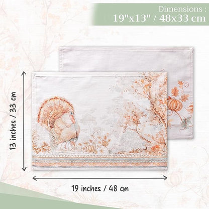 Maison d' Hermine Placemats Set of 4 100% Cotton Washable Cloth Place Mats, Reusable Table Mats for Thanksgiving Christmas Decorations Kitchen Dining Party Wedding (Giving Thanks, 13" x 19")
