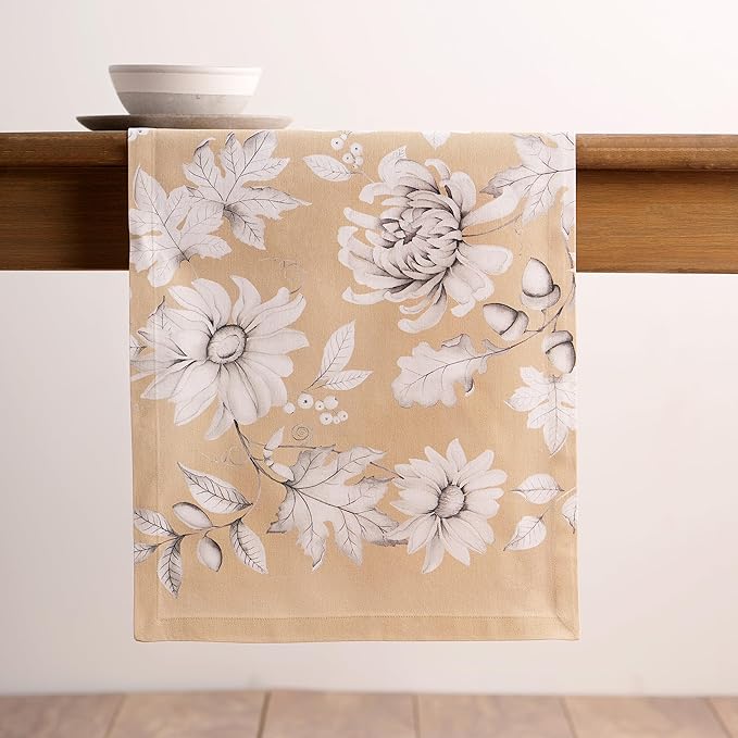 Maison d' Hermine Table Runner 100% Cotton Single Layer Table Runners 72 inches Long for Thanksgiving Christmas Decorations Home Kitchen Dining Party Wedding (Pretty Autumn, 14.5" x 72")