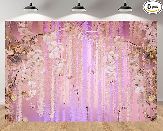 17x10ft Pink Floral Orchid Rose Backdrop Wedding Party Decoration Romantic Flower Wall Hanging Drapes Photo Booth Background for Birthday Baby Shower Engagement Anniversary Bridal Shower