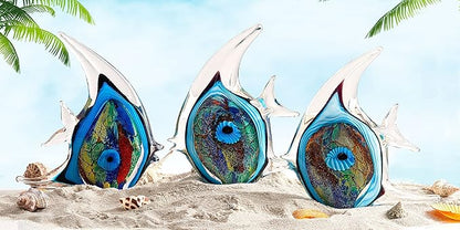 EUSTUMA Hand Blown Glass Tropical Fish Figurines Ornament,Sea Animal Sculpture for Fish Tank Aquarium,Sea Animals Collection for Birthday Gift,Glass Sculpture