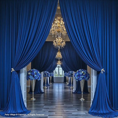 PartyVillage 10ft×15ft Royal Blue Backdrop Curtain for Wedding Parties, 2 Panels Wrinkle Free 15 FT Long Polyester Photo Backdrop Drapes Back Drop Cloth for Birthday Photography Background