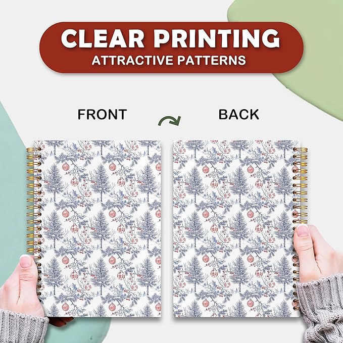 VIIJJUE Chinoiserie Christmas Ball Tree Notebook Journal, Vintage French Country Toile de Jouy Journal, Xmas Red Holiday Hardcover Spiral Notebooks, 5.5x8.3 Inch-01