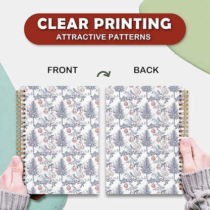 VIIJJUE Chinoiserie Christmas Ball Tree Notebook Journal, Vintage French Country Toile de Jouy Journal, Xmas Red Holiday Hardcover Spiral Notebooks, 5.5x8.3 Inch-01