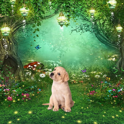 Riyidecor Fairy Wonderland Garden Backdrop Green Princess Birthday 5Wx7H Feet Enchanted Green Backdrop for Baby Shower Birthday Party Photo Studio Shoot Reusable Fabric