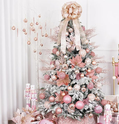Christmas Glitter Twig 24pcs Artificial Pine Tree Picks for Christmas Tree Ornaments fillers, DIY Xmas Wreath, Crafts, Garland, Holiday, Party, Wedding and Home Decoration (Rose Gold)
