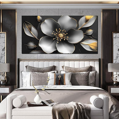 Large Canvas Wall Art for Living Room Bedroom Home Office Grey Metal Color Flower Picture Modern Canvas Prints Framed Wall Decor Size 29x59