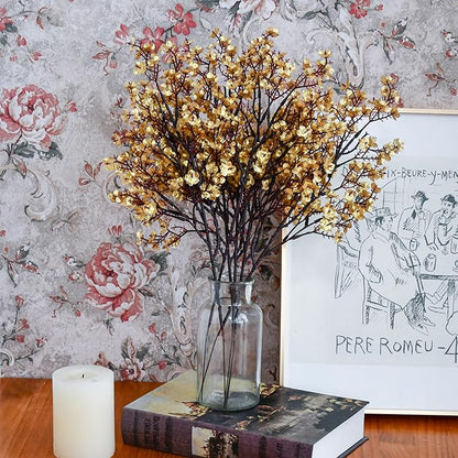 Mandy's Gold Artificial Baby’s Breath European Flowers 15 Bundles Silk Gypsophila with Bendable Stems for Fall Thanksgiving & Christmas Centerpiece Wedding Decor and Table Arrangements