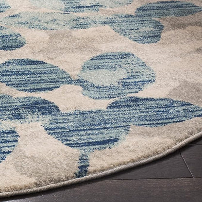 SAFAVIEH Evoke Collection 6'7" Round Grey/Light Blue EVK236J Floral Non-Shedding Dining Room Entryway Foyer Living Room Bedroom Area Rug