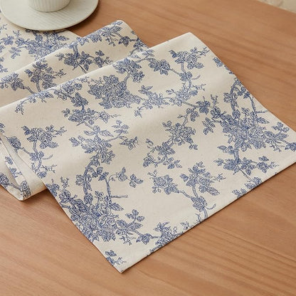 100% Cotton French Pastoral Table Runners, 13x72 Inch Blue Farmhouse Table Runners 72 Inches Long, Vintage Flowers Print Home Decors