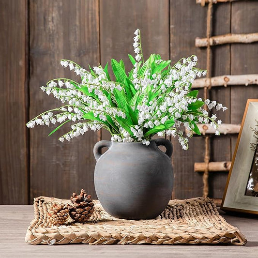 6in Ceramic Vase with Handle - Short Ball Vase - Vintage Terracotta Flower Vases for Home Decor Decorative Porcelain vase - Farmhouse Vase for Living Room Shelf Decor Table, Lyeec