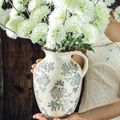 Enra Vintage vase with Handle,Blue and White Ceramic Decorative Flower vase, Chinoiserie Floral Vase,Large Rustic Vases for Home Decors, Living Room, Bookshelf, Office，9.7 inch