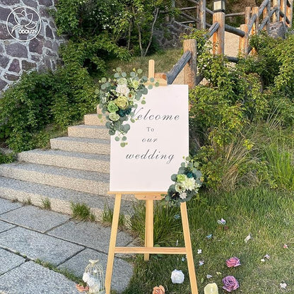 Artificial Wedding Arch Flowers for Wedding Sign,Set of 2 for Wedding Welcome Ceremony Sign,Faux Floral Swags,Wedding, Banquet and Reception Backdrop Floral Decoration (Dark Green)