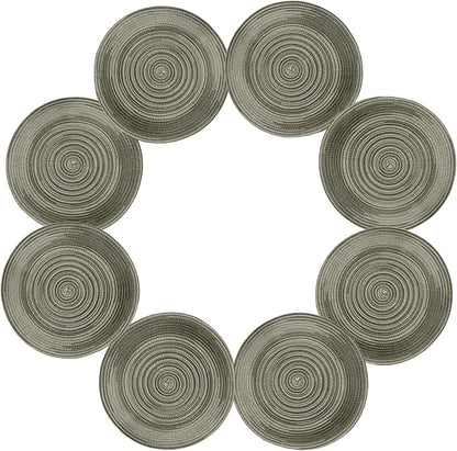 Youyi Better Lifes Round Braided Placemats Set of 8 Colorful Washable Durable Placemats Non-Slip 15 Inch Ivory-Linen Woven Table Mats for Dining Tables Holiday Party Decoration
