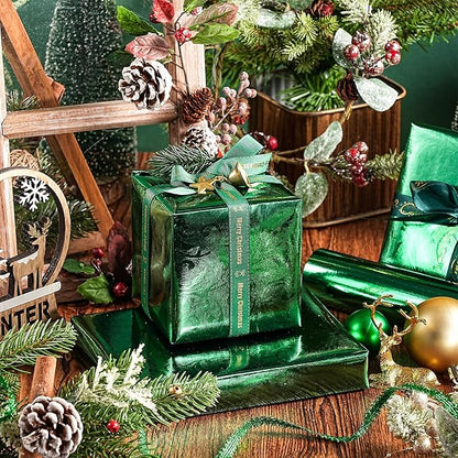 LeZakaa 3D Embossed Floral Foil Gift Wrapping Paper, Vintage Flower Metallic Foil for Birthday Christmas Party Holiday Gift Wrap, for DIY Crafts Scrapbook, Mini Roll 17 inch x 32.8 Ft(Green)