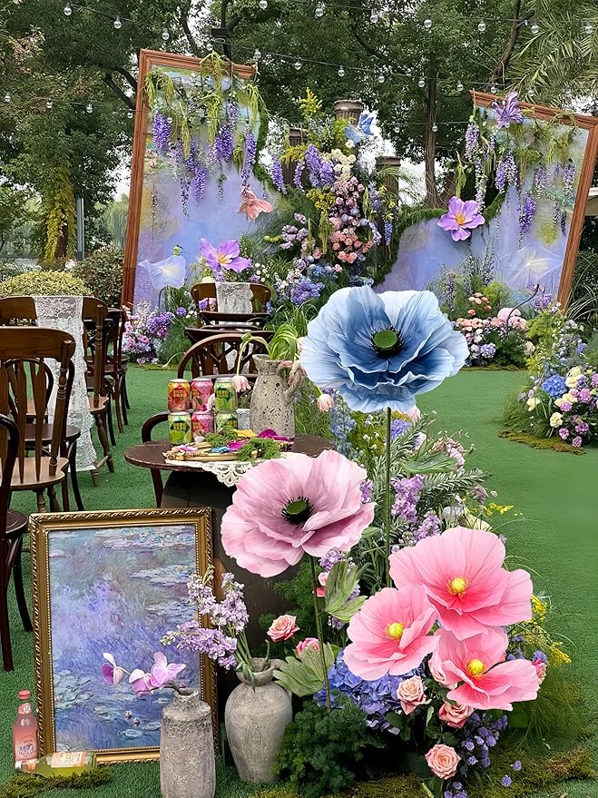 Giant Artificial Flowers 1pack Fake Flowers for Decoration, Fabric Poppy Flower for Wedding Birthday Easter Party Mother's Day Banquet Photography Props Garden Shop Window Display Decor (Light Pink)