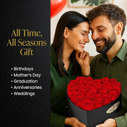 The Eternity Rose 30-Piece Preserved Roses in a Luxury Gift Box – Real Roses in Heart Black Box – A Valentine’s Gift as Everlasting as Your Love