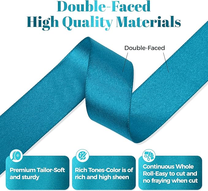 Turquoise Blue Satin Ribbon, Double Faced 1 Inch X 25 Yards Turquoise Ribbon, Premium Satin Ribbon for Gift Wrapping, Crafts, Hair Bow Making, Sewing, Flower Bouquet, Wedding Party Decor