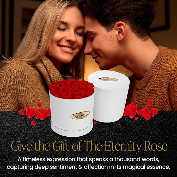 The Eternity Rose 16-Piece Preserved Roses in a Luxury Gift Box – Real Roses in White Round Box – A Valentine’s Gift as Everlasting as Your Love