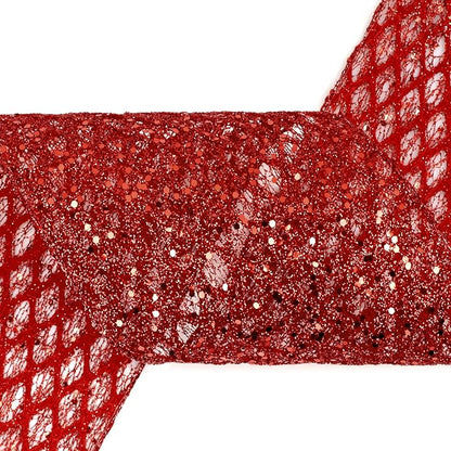 VATIN 6" Red Fall Ribbon, Red Glitter Mesh Diamond Web Sequin Dots Wired Christmas Ribbon for Gift Wrapping Bow Making Wreath Supply-10 Yards