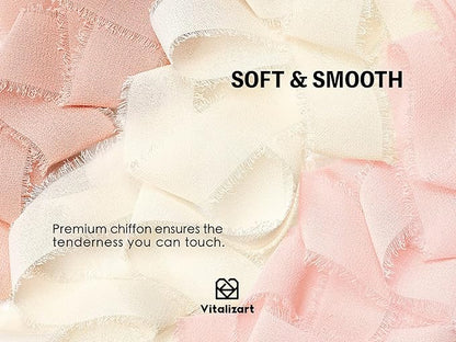 Vitalizart Pink & White Chiffon Silk Ribbon 1" x 21 Yd Fringe Fabric Package (3 Rolls * 7 Yd) for Wedding Invitations Bridal Bouquets Decorations Gifts Wrapping & Bow Making