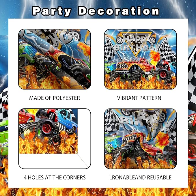 Monster Truck Birthday Party Decorations Men,Happy Birthday Banner,Balloon Arch Kit,Foil Balloons,Cake toppers