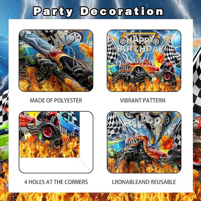 Monster Truck Birthday Party Decorations Men,Happy Birthday Banner,Balloon Arch Kit,Foil Balloons,Cake toppers